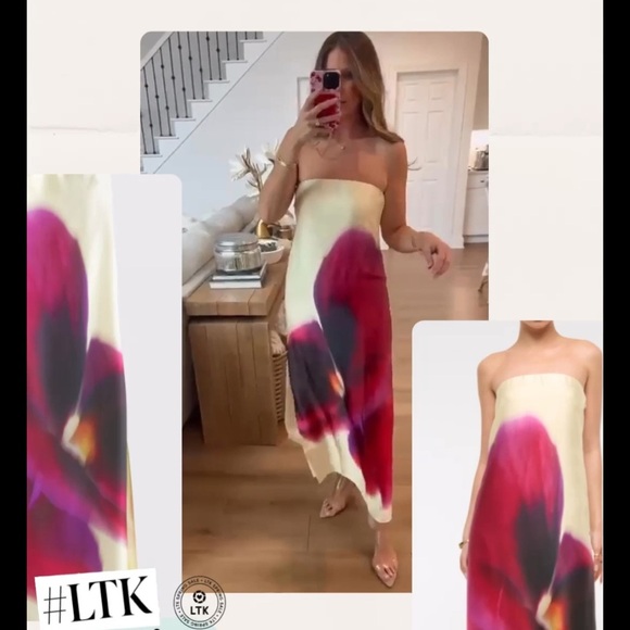 NWT! Abercrombie & Fitch Strapless Dress in Cream & Red Floral Wedding/Vacation - Picture 2 of 11